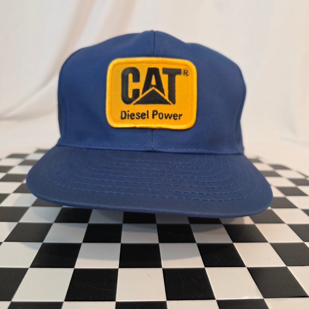 Vintage 90s CAT Caterpillar Diesel Power Blue Snapback Workwear Hat